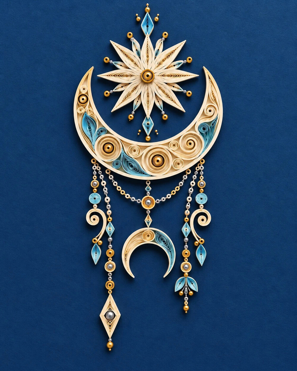 8x10 Framed Celestial Moon and Star Quilling Art Print